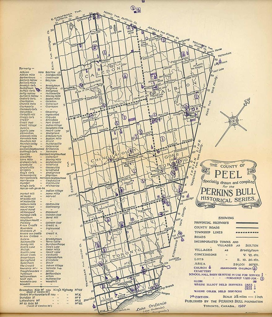 County Of Peel, Ontario, Canada Map (1937)
